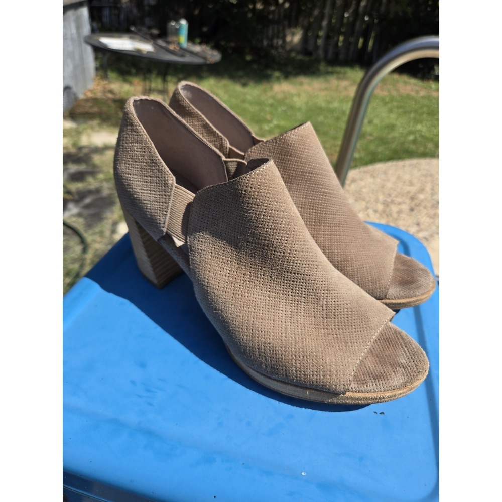 Eilene Fisher Vero Cuoio Taupe Woven Linen Suede Leather Peep Toe Size 8‎